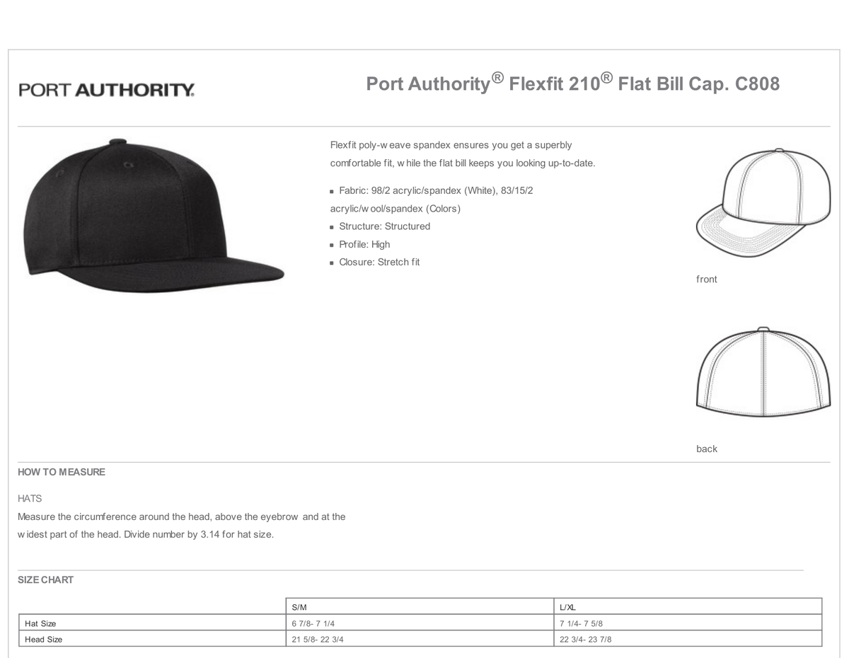 C808 Flexfit 210 size guide — S/M and L/XL