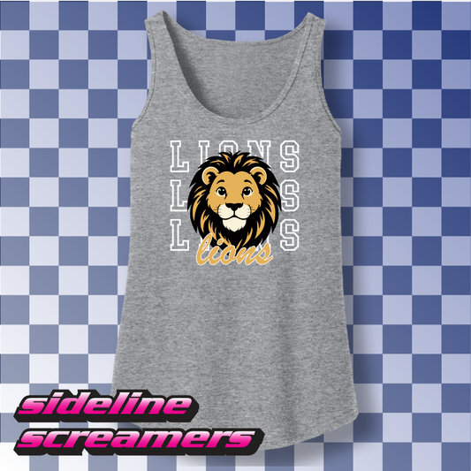 STEVE LUTHER ELEMENTARY THREE LIONS WOMENS BASIC TANK