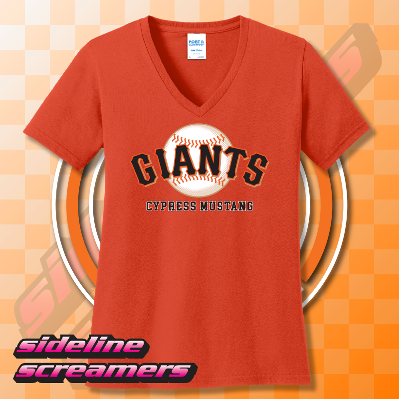 CYB MUSTANG GIANTS ROSTER WOMENS V-NECK T-SHIRT