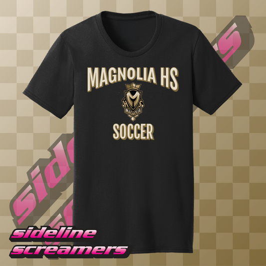 MAGNOLIA HS BOYS SOCCER WOMENS TSHIRT HORIZONTAL DESIGN